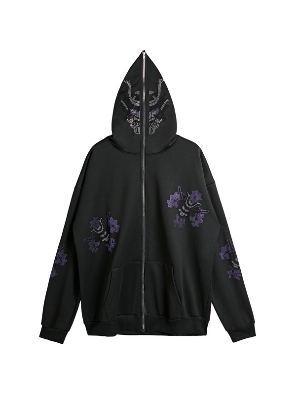 Sudadera extragrande con capucha y estampado de diamantes de imitación para hombre-2