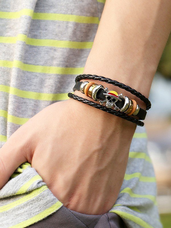 Pulsera de piel sintética trenzada en capas para hombre-1