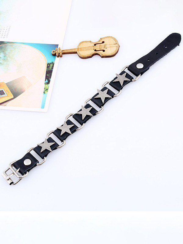 Pulsera de cuero de pu con dije de estrella de metal-3