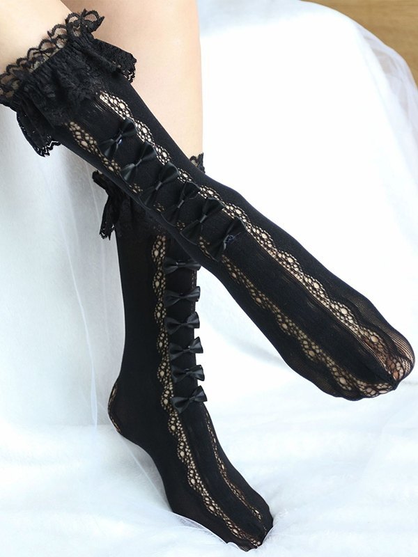Calcetines de encaje con adorno de lazo-1
